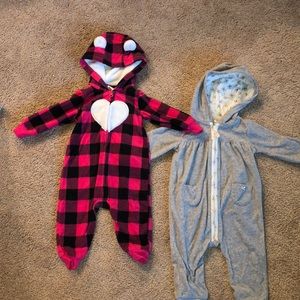 9M baby girl fleece one piece zip up outfits